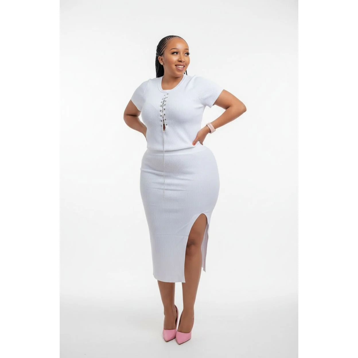 Side Slit Skirt and Round neck Top Set