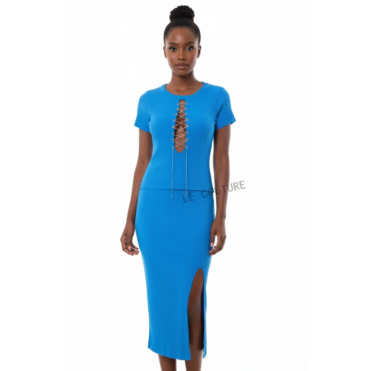 Side Slit Skirt and Round neck Top Set - Image 3