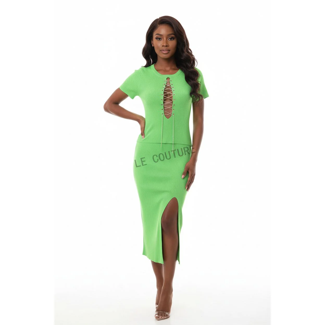 Side Slit Skirt and Round neck Top Set - Image 5
