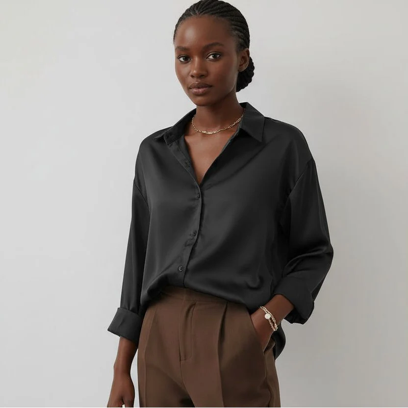 Silk Long-sleeve Vintage  Shirt Blouse - Image 2