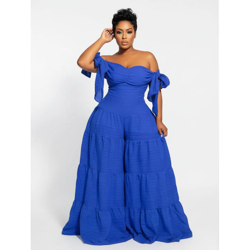 Slash Neck Off-Shoulder Wide Leg Jumpsuits - Image 2