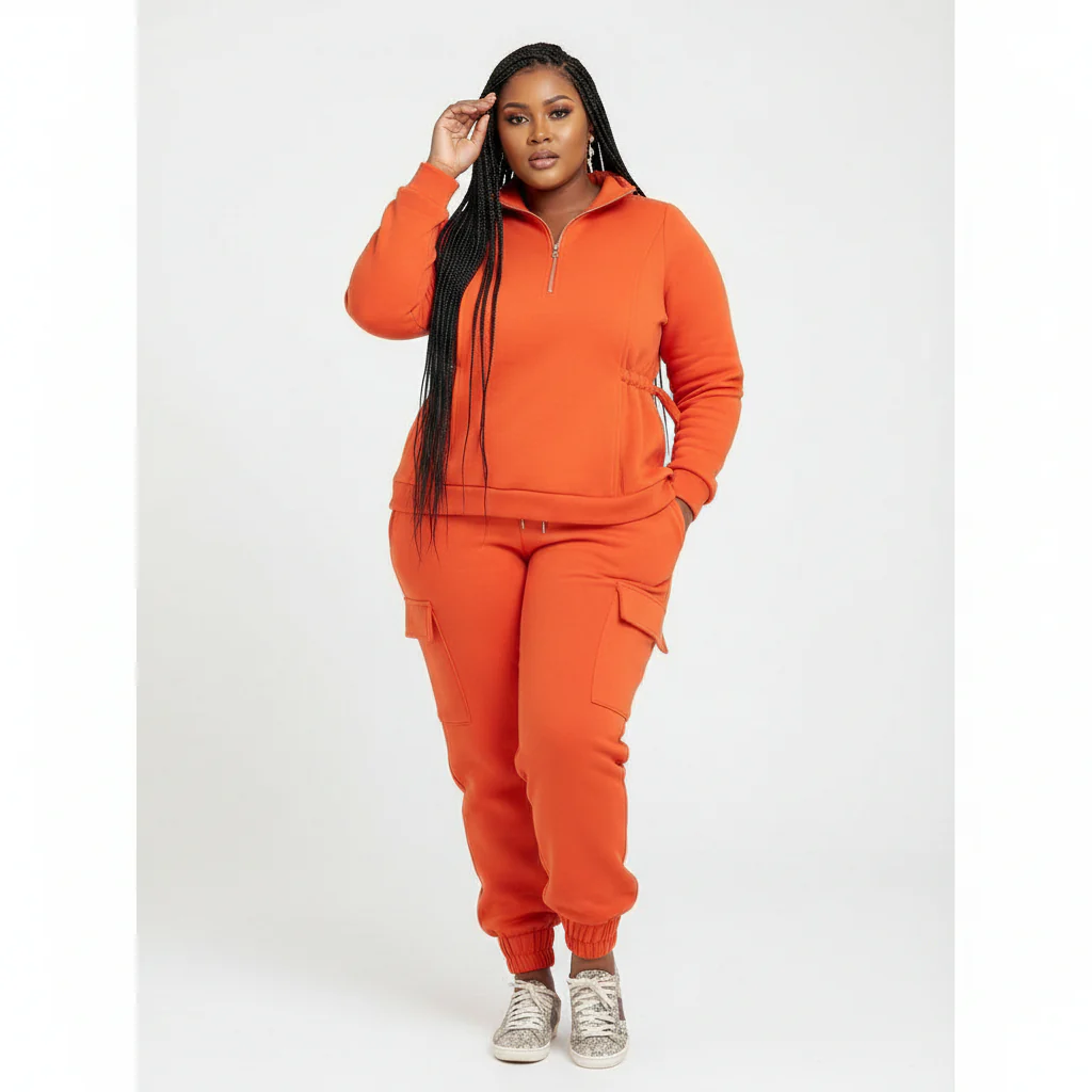 Sleeve Knit Top & Elastic Waist Pant Two Piece Tracksuit Set - Image 2