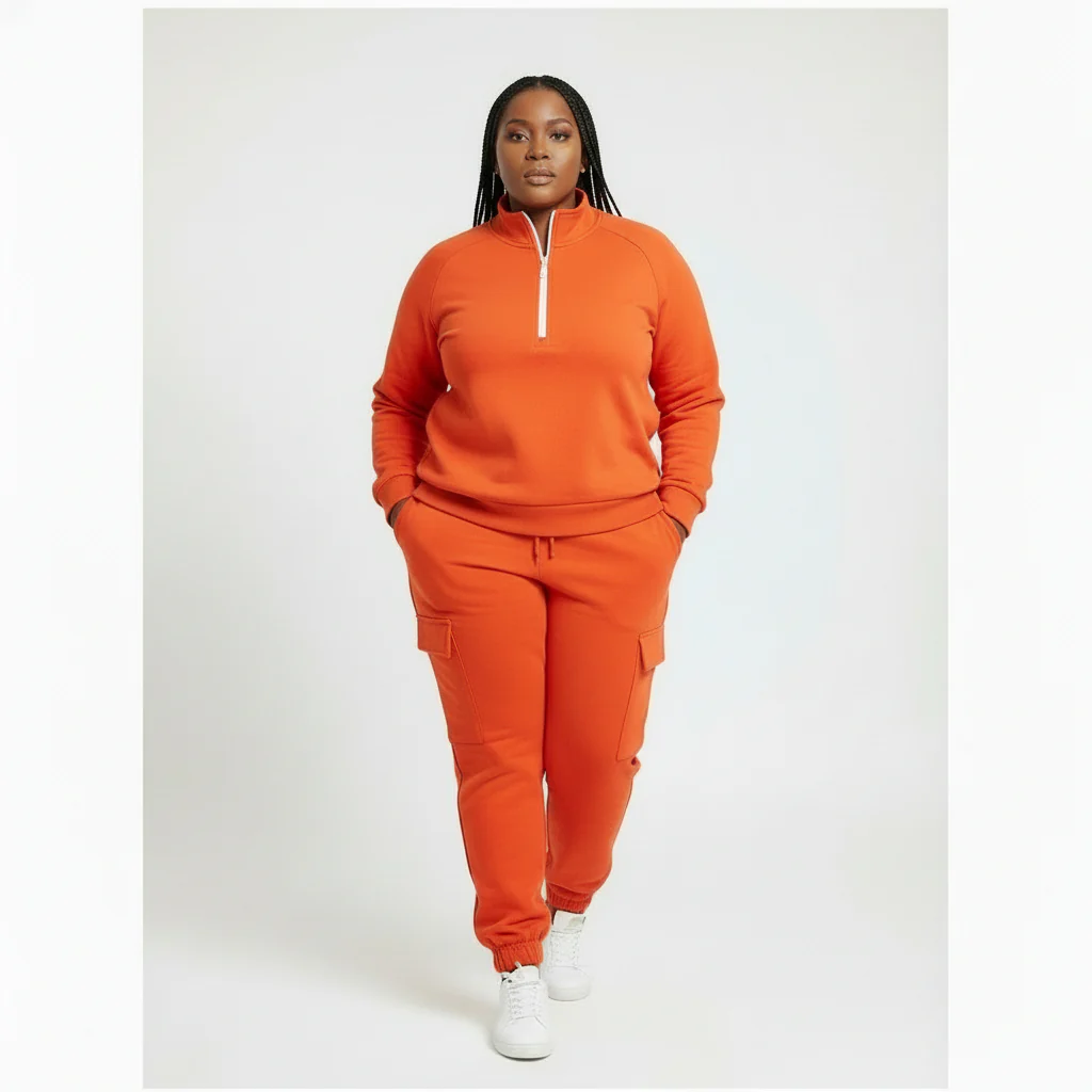 Sleeve Knit Top & Elastic Waist Pant Two Piece Tracksuit Set - Image 4