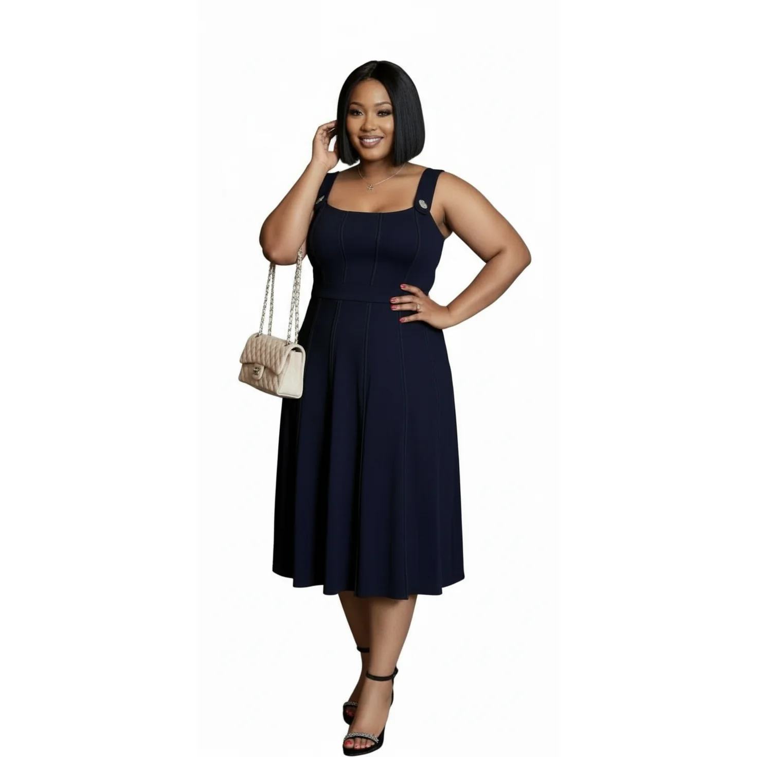 Sleeveless A-line Fitted Waist Midi Dress - Image 3