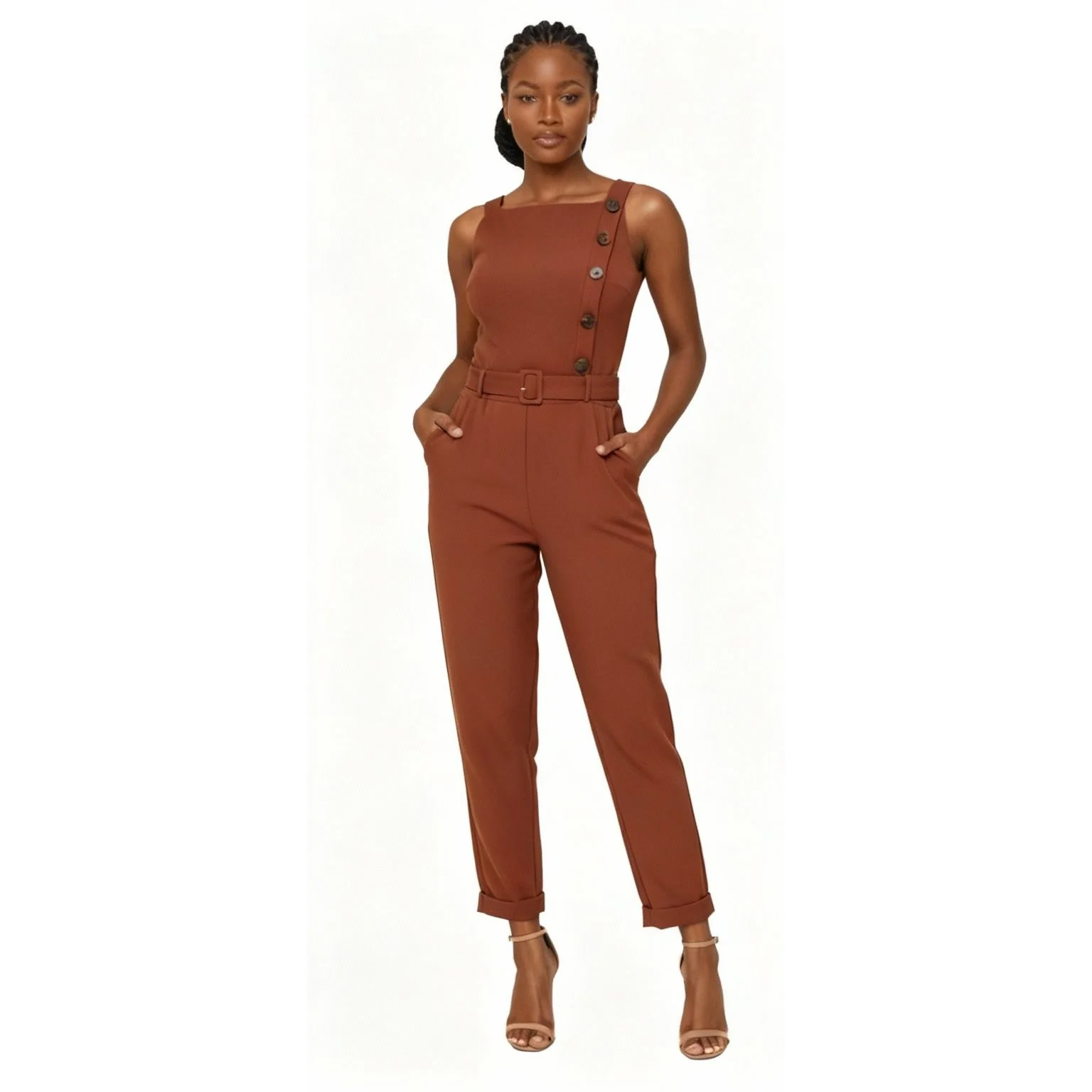 Sleeveless Button Design Jumpsuit - Image 2