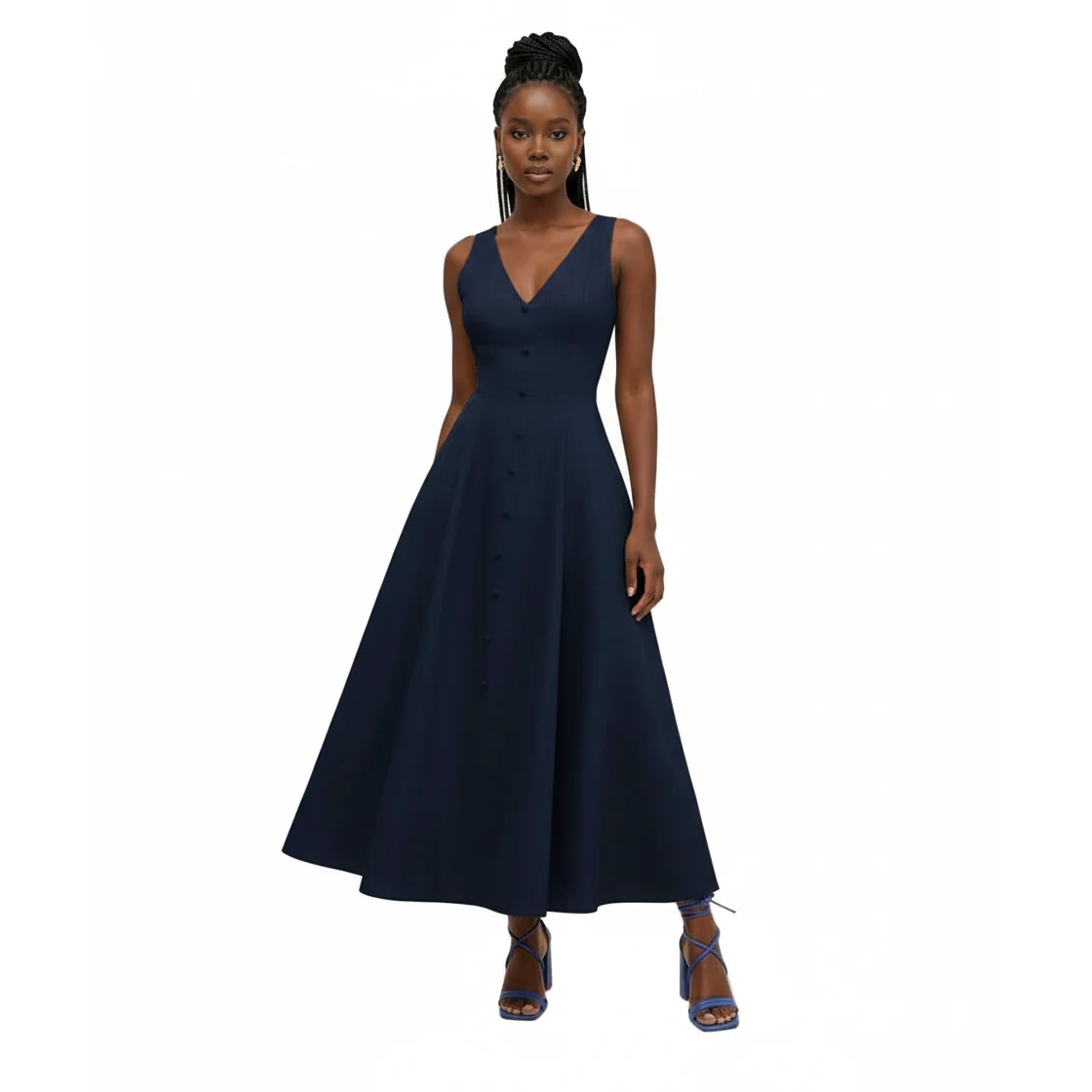 Sleeveless Button-Down A-Line Midi Dress - Image 4