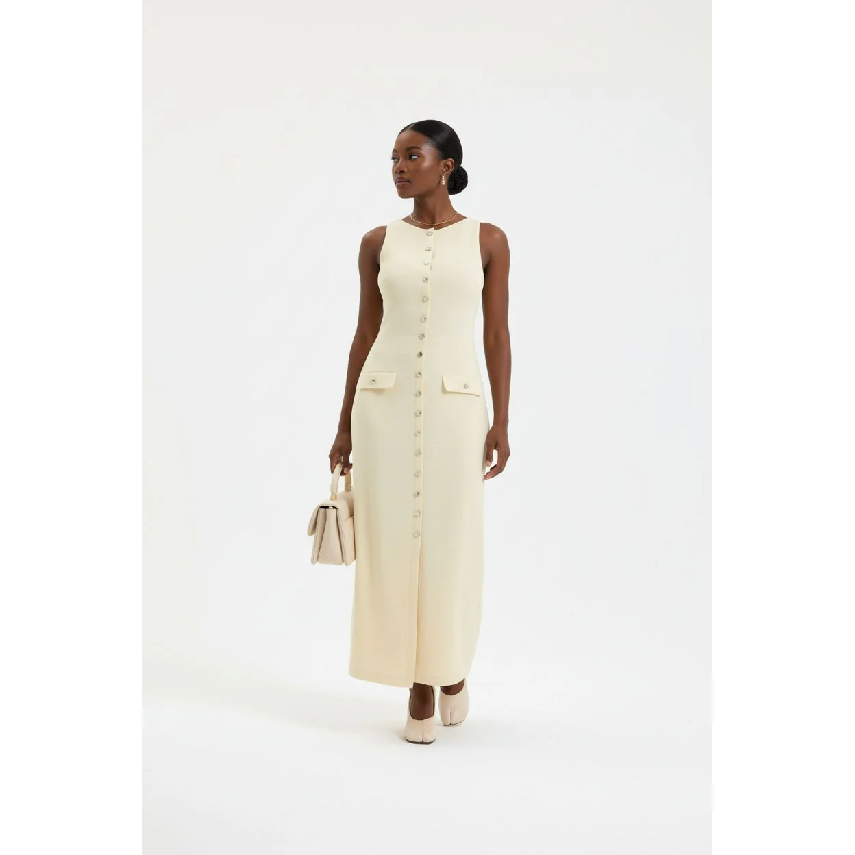 Sleeveless Button Down Knitted Long Bodycon Dresses - Image 2