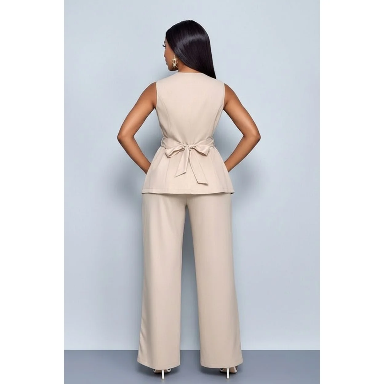Sleeveless Button Front Vest Blazer & Wide Leg Pants - Image 3