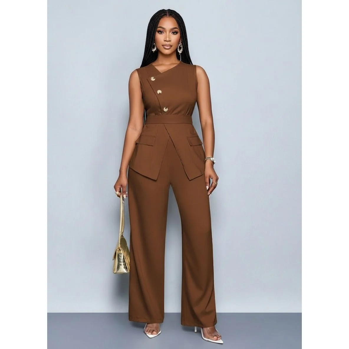Sleeveless Button Front Vest Blazer & Wide Leg Pants - Image 4