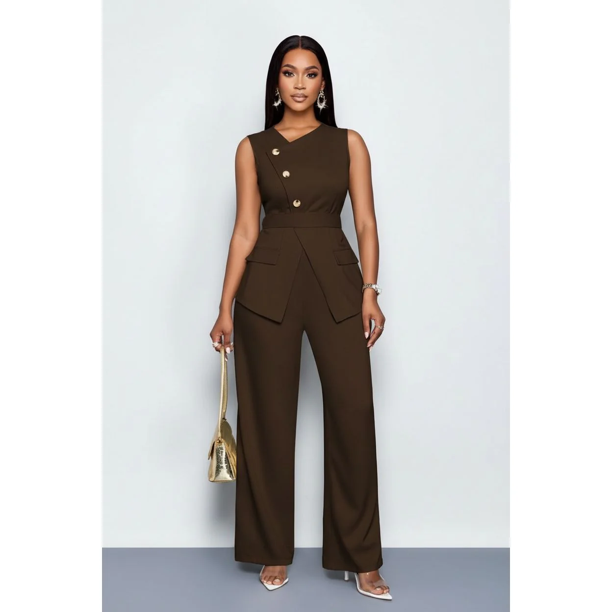 Sleeveless Button Front Vest Blazer & Wide Leg Pants - Image 5