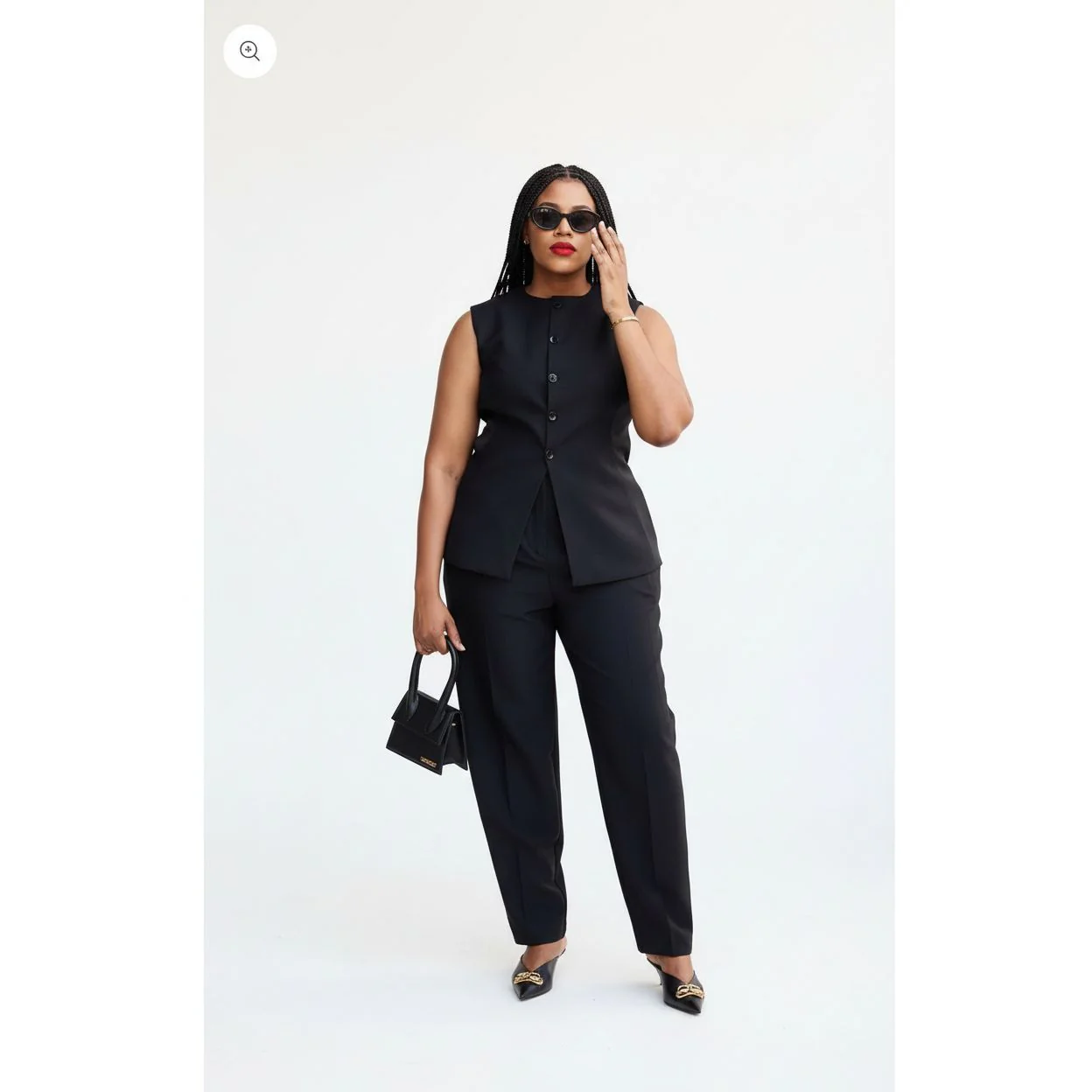 Sleeveless Button Front Vest Blazer & Wide Leg Pants - Image 2