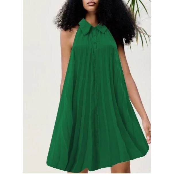 Sleeveless Buttoned Halter Mini Dress - Image 3