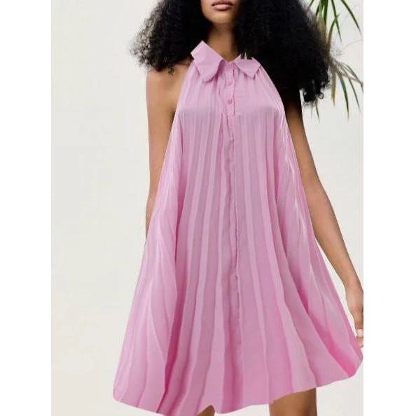 Sleeveless Buttoned Halter Mini Dress - Image 4