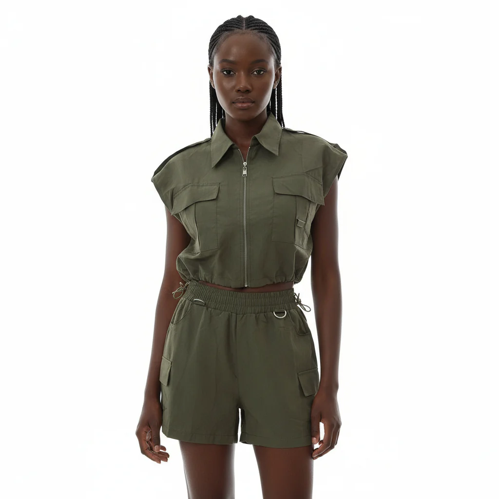 Sleeveless Cargo Top with Mini Short Pants 2 Set - Image 3