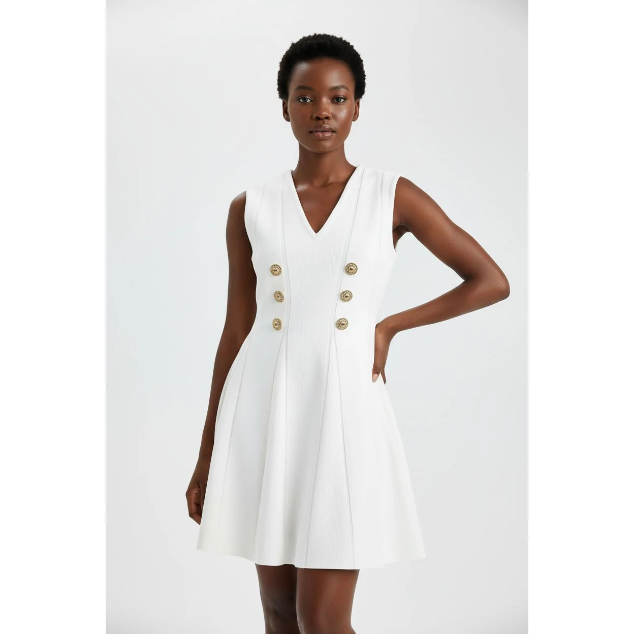 Sleeveless Double-Breasted Detail Mini Bodycon Dress - Image 2