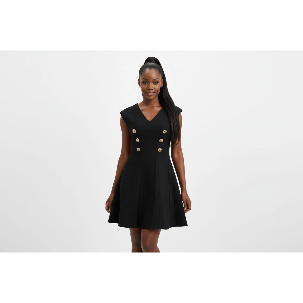 Sleeveless Double-Breasted Detail Mini Bodycon Dress - Image 3