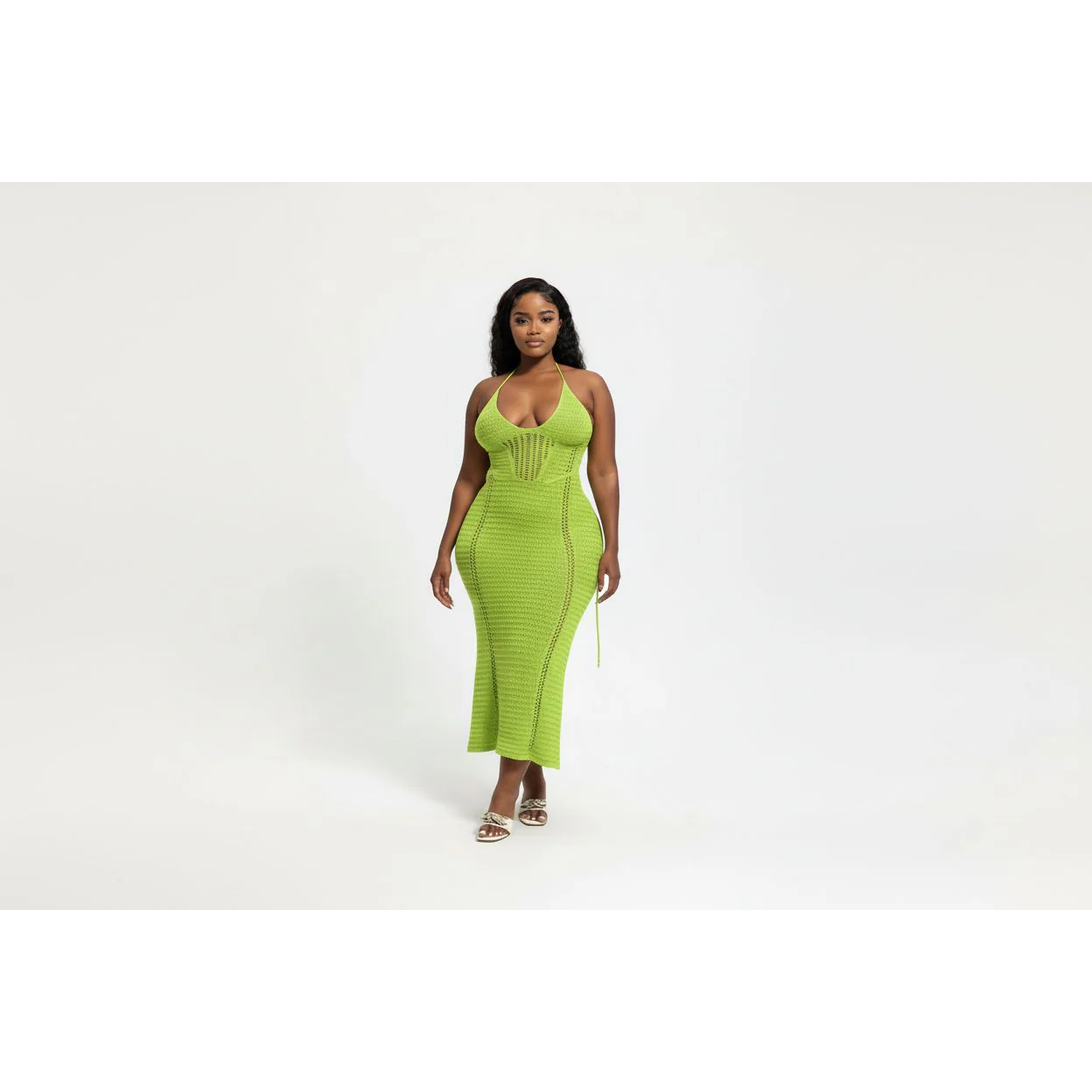 Sleeveless Crochet Halter-Neckline Beach Dress - Image 3