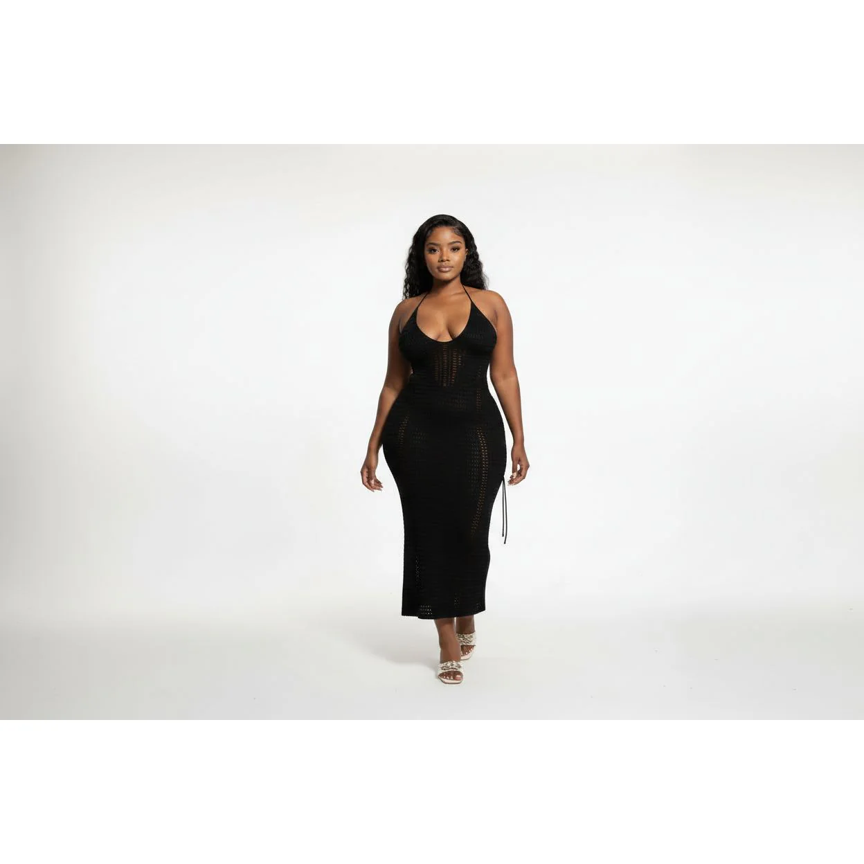 Sleeveless Crochet Halter-Neckline Beach Dress - Image 4