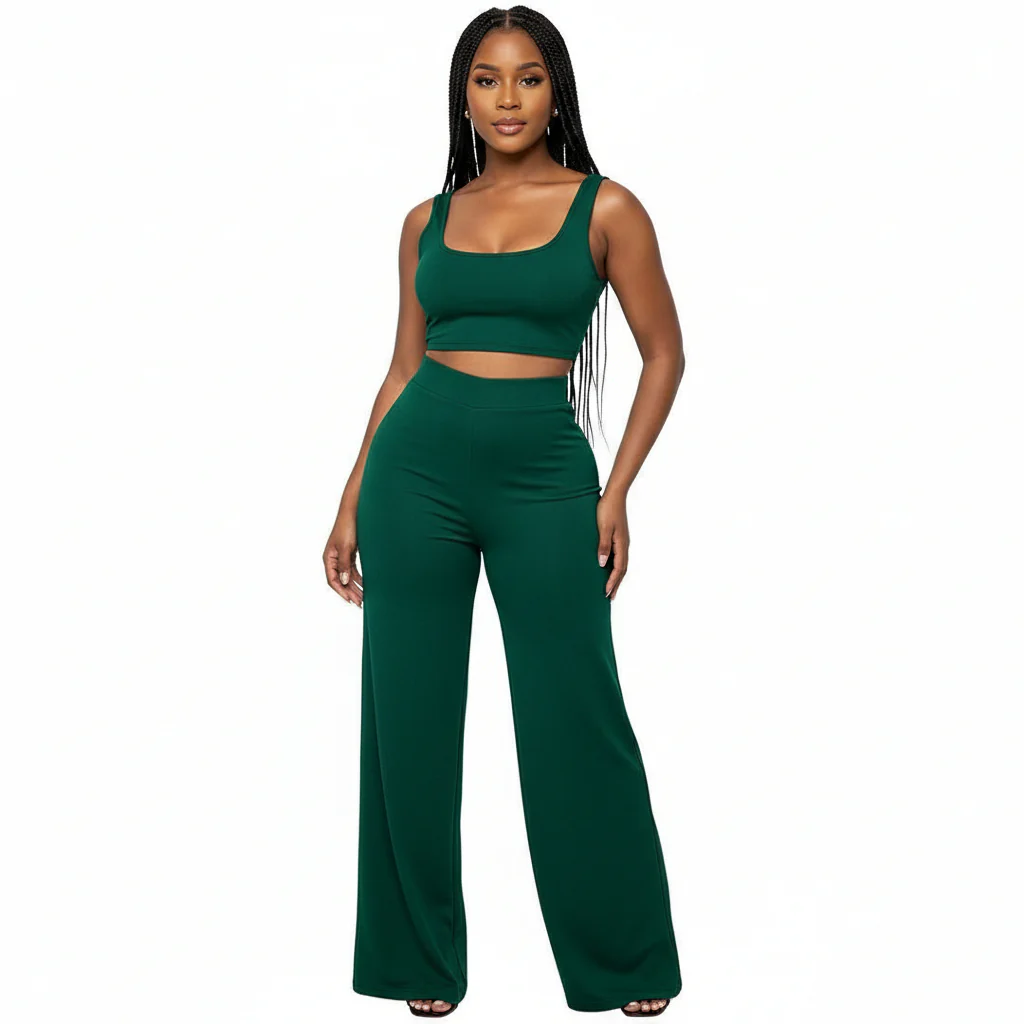 Sleeveless Crop Top And Pant Set - Image 2