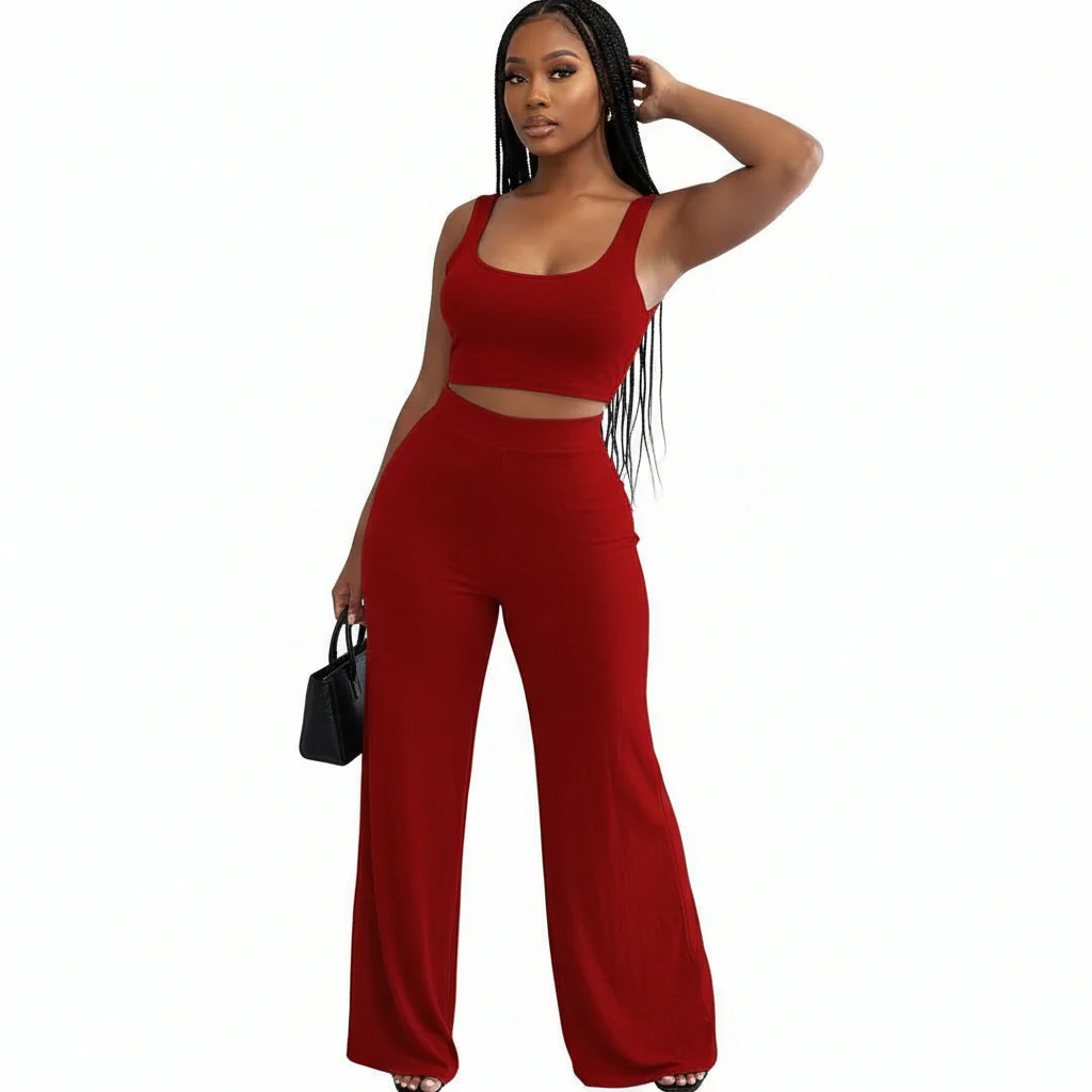 Sleeveless Crop Top And Pant Set - Image 3