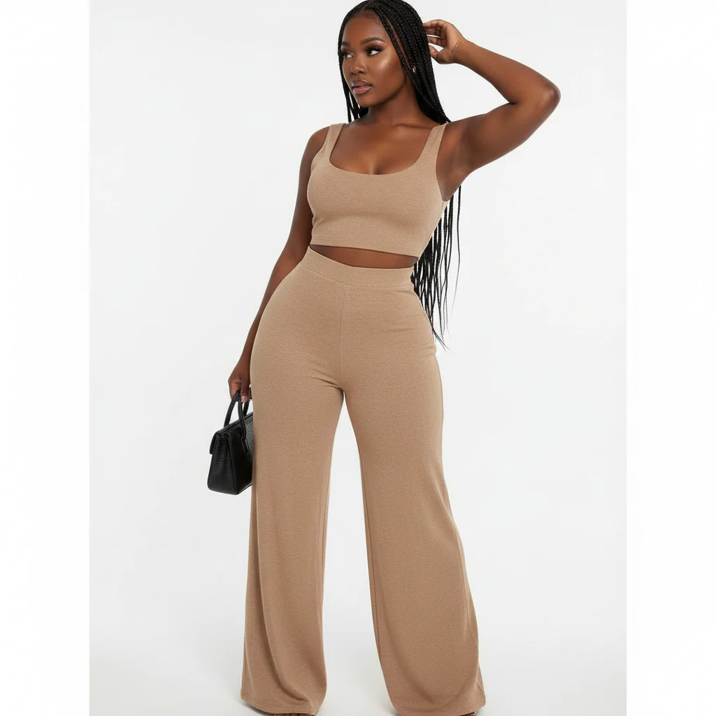 Sleeveless Crop Top And Pant Set - Image 4