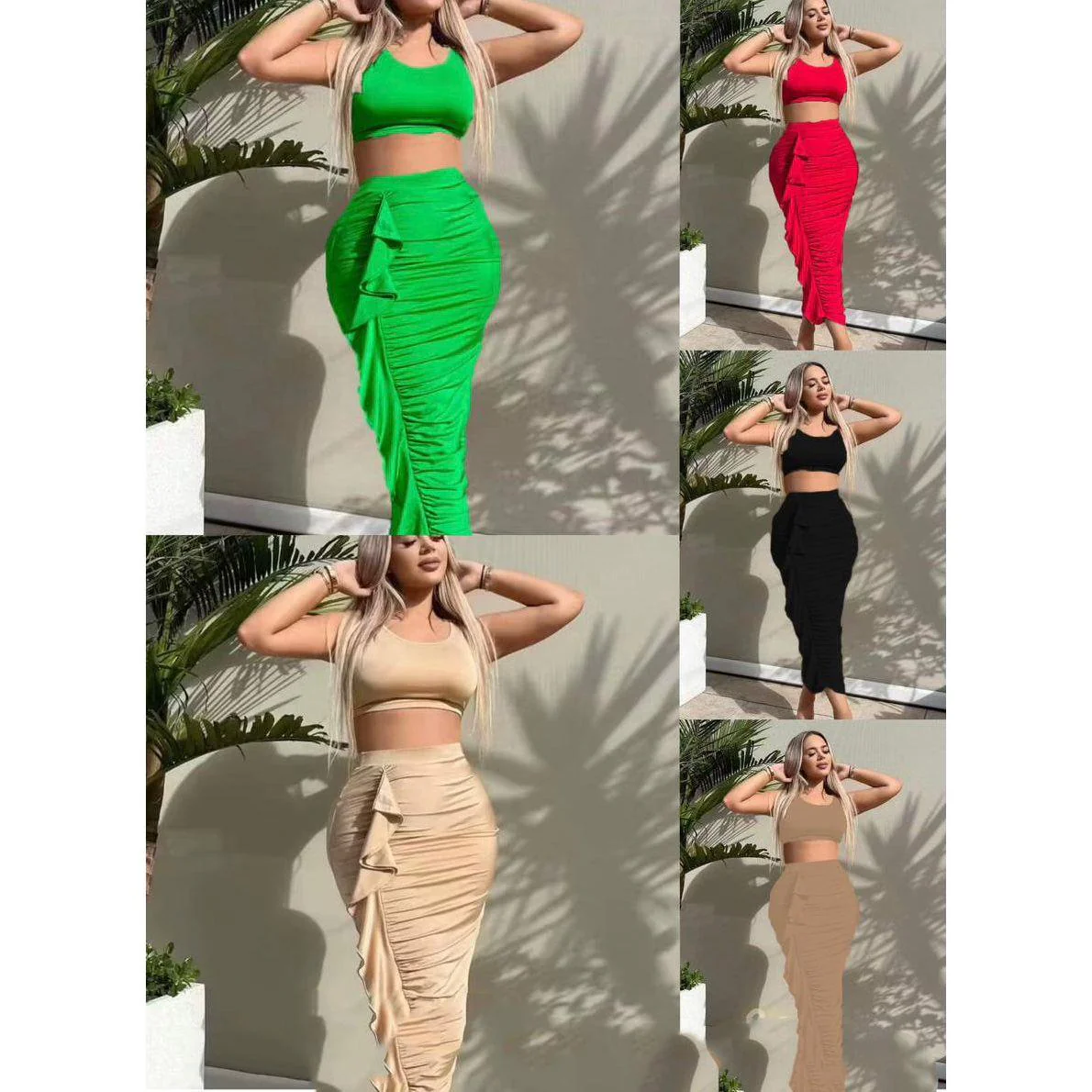 Sleeveless Crop Top and Ruffled Skirt Set - Image 2