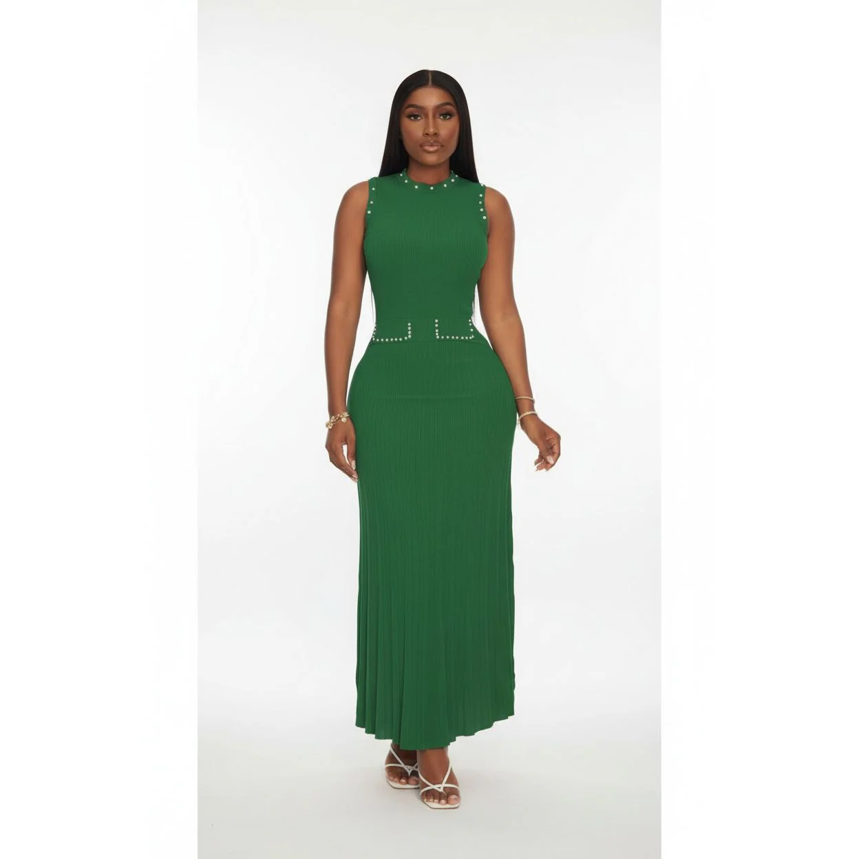Sleeveless Elegant Pleated Slim A-Line Dress - Image 2