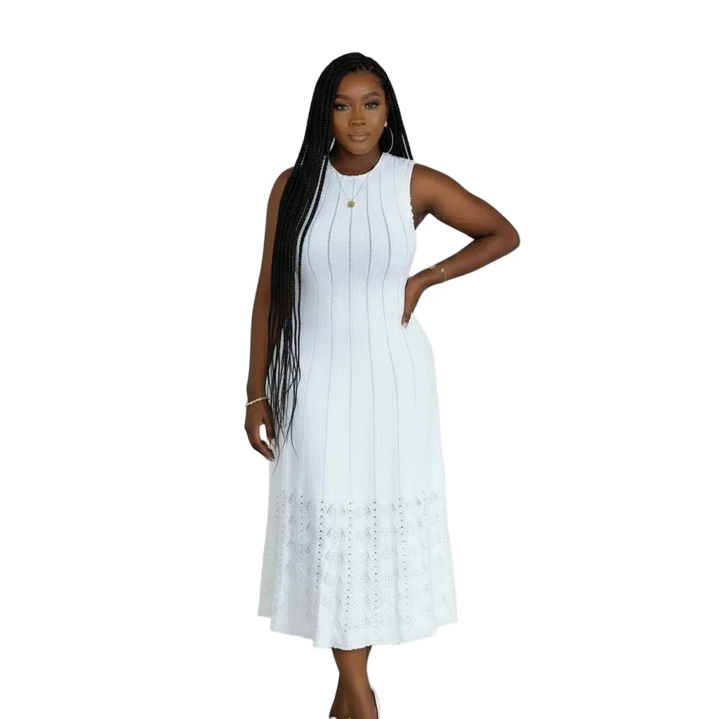 Sleeveless Elegant Pleated Slim A-Line Maxi Dress