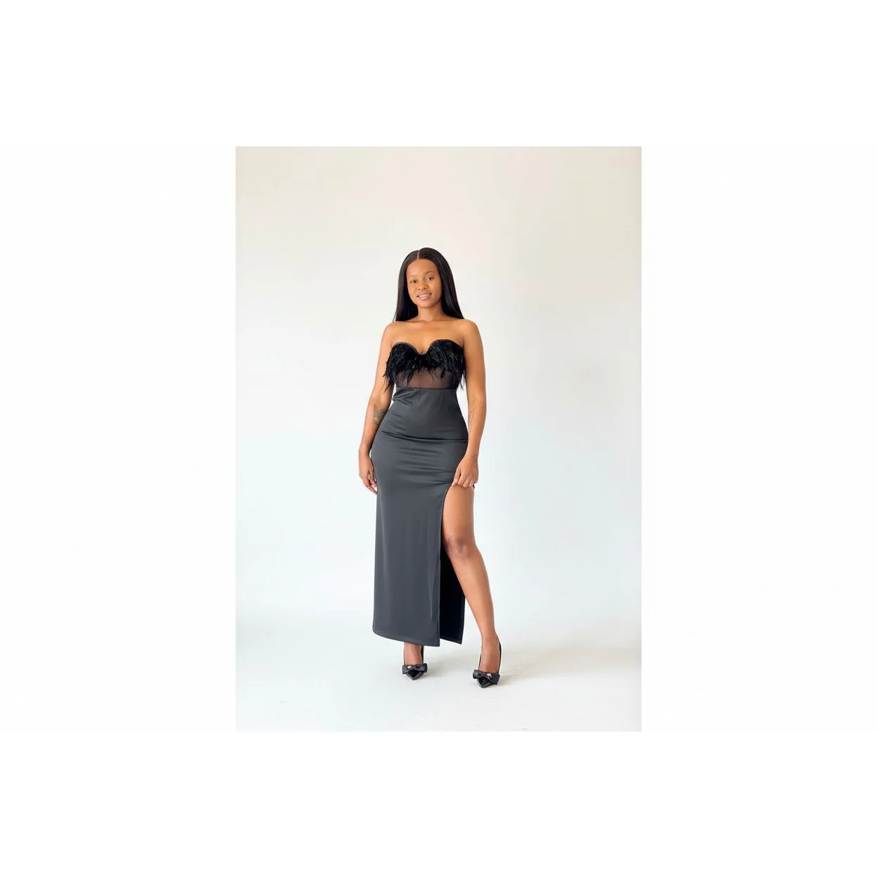 Boob Tube Fox Fur Slit Sexy Dress