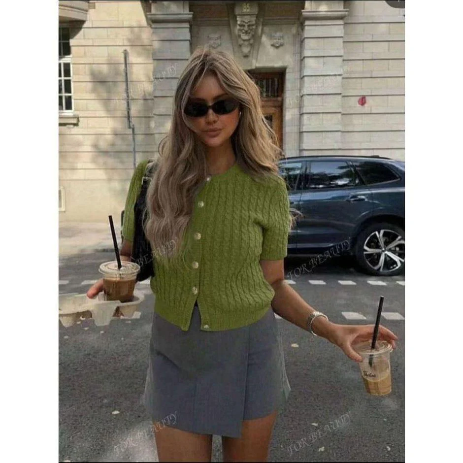 Short Sleeve Knitted bodycon Crop Jersey - Image 6