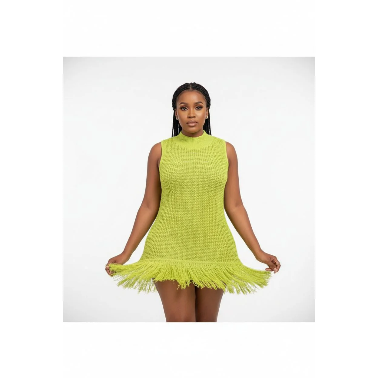 Sleeveless Knitted Solid Color Short Dress. - Image 3