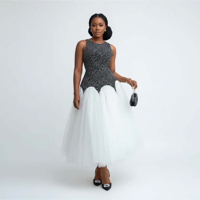 Sleeveless Mermaid Tule Dress.