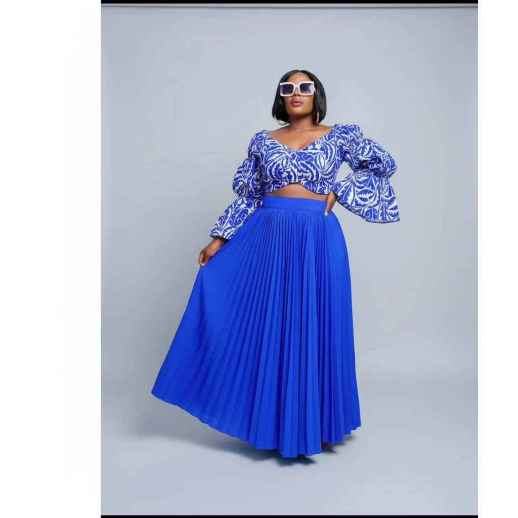 High Waisted Pleated Skirt & Long Sleeve Top Set - Image 4