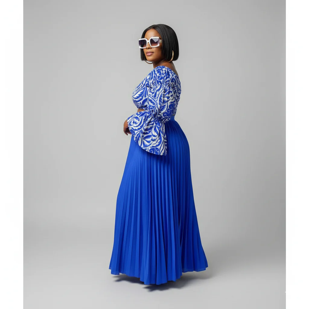 High Waisted Pleated Skirt & Long Sleeve Top Set - Image 5