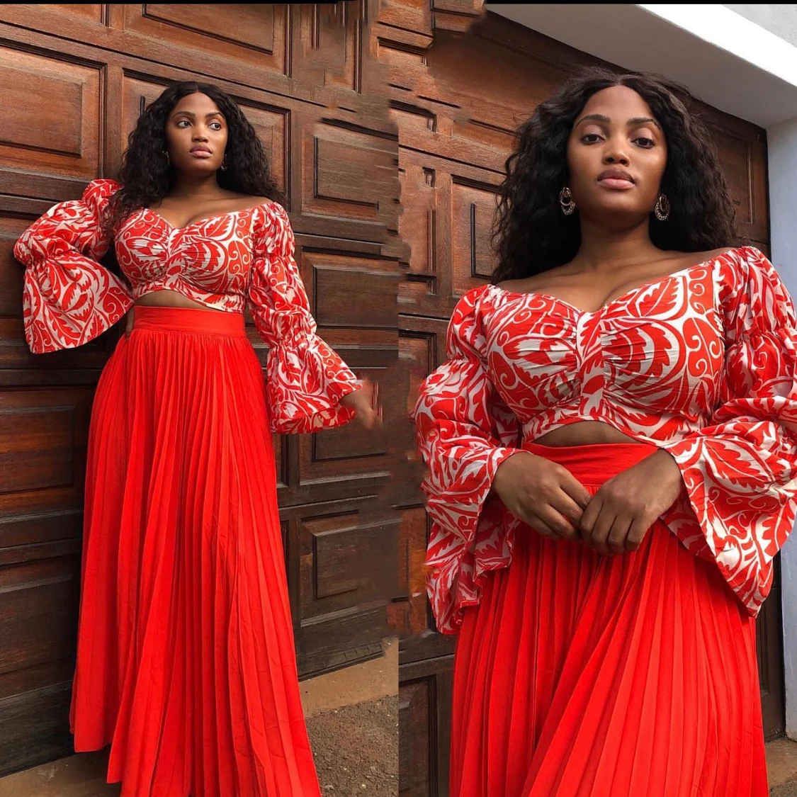 High Waisted Pleated Skirt & Long Sleeve Top Set - Image 7