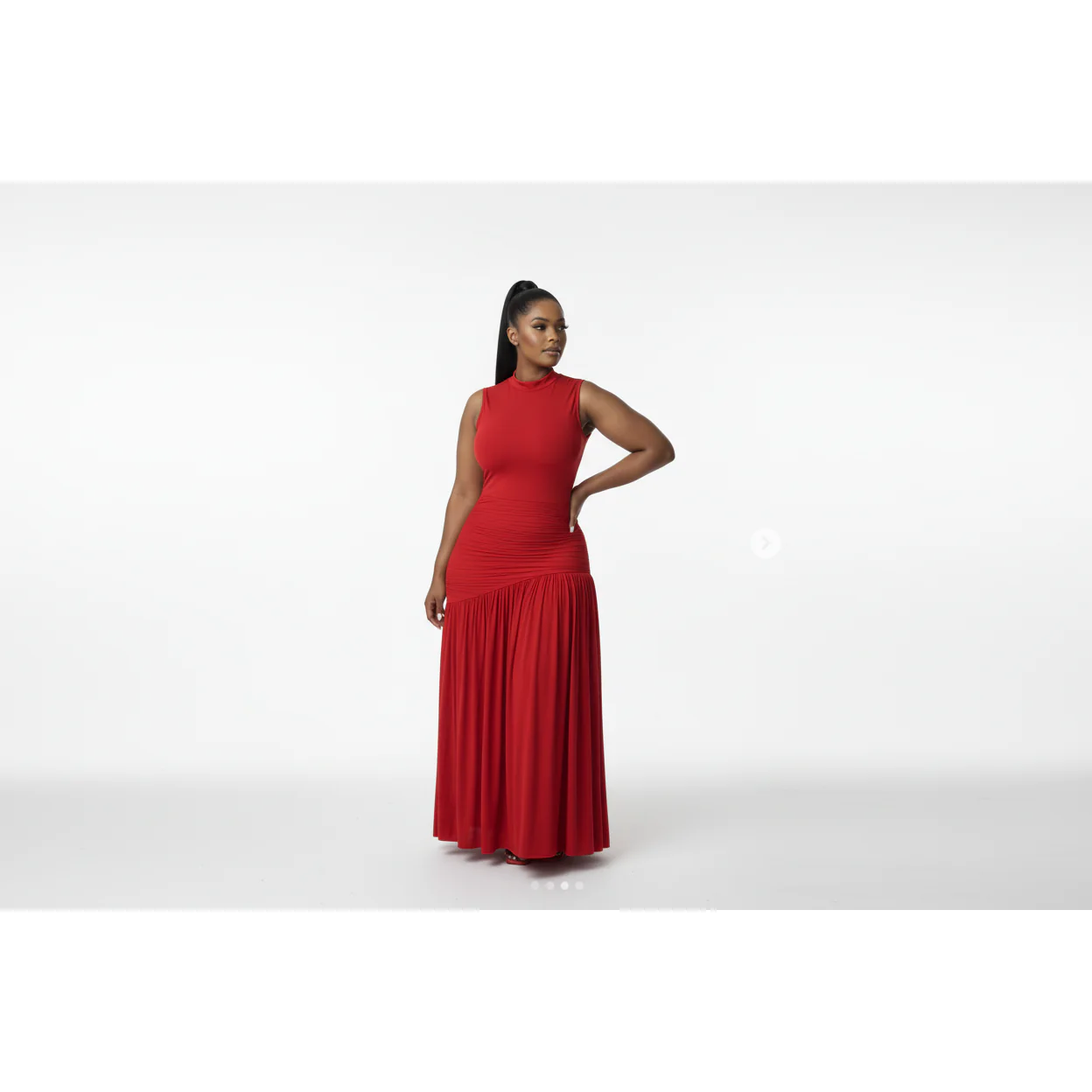 Sleeveless Mock-Neck Ruched Maxi Dress - Image 3
