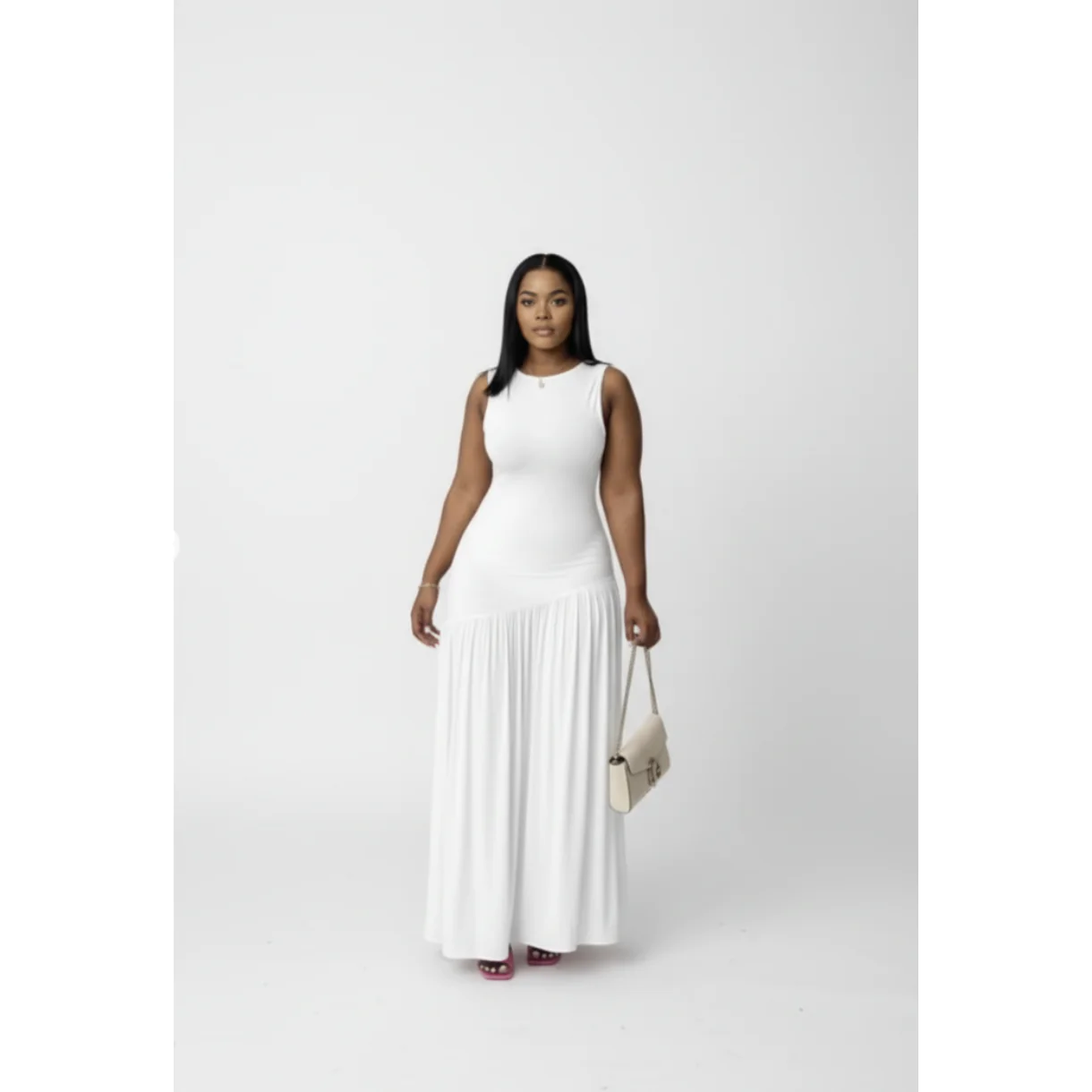 Sleeveless Mock-Neck Ruched Maxi Dress - Image 4
