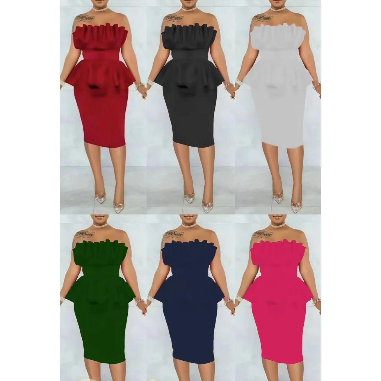 Ruffle Strapless Sexy Dress - Image 3