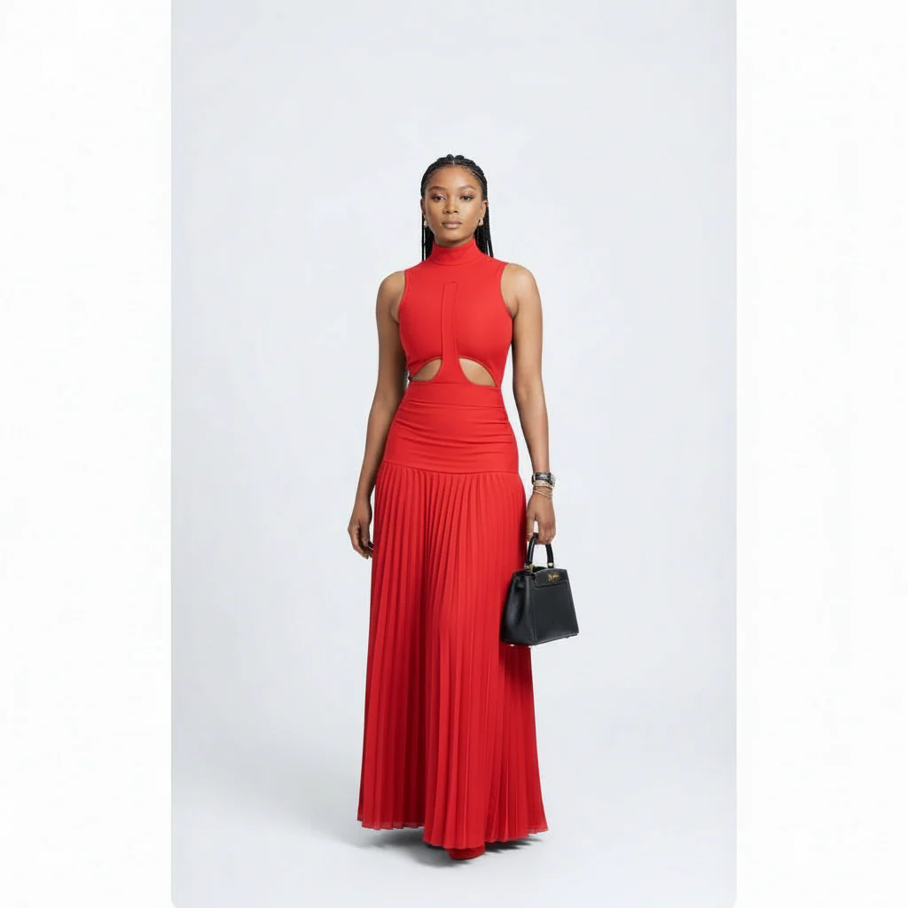 Sleeveless Pleated Flowy Maxi Elegant Cocktail Party Dress. - Image 4