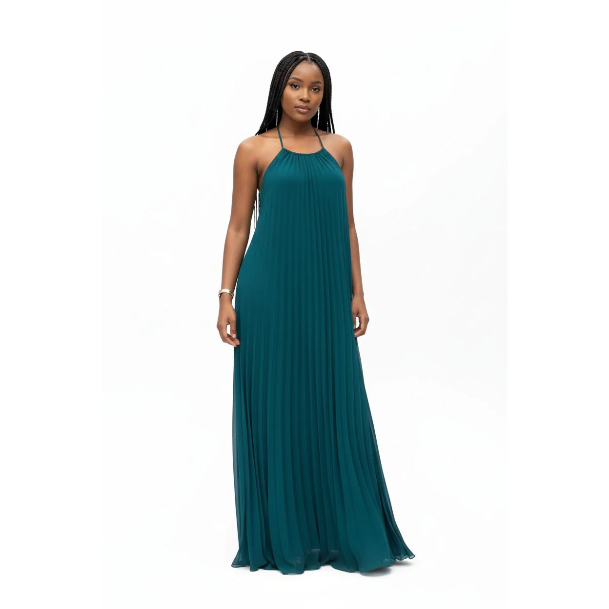 Sleeveless Pleated Maxi Dress.