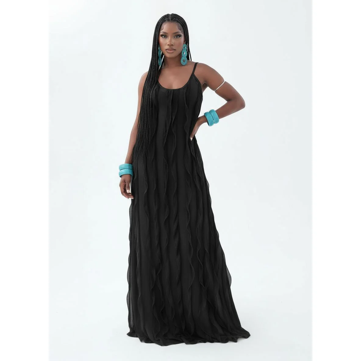 Sleeveless Pleated Solid Colour Maxi Dress - Image 2