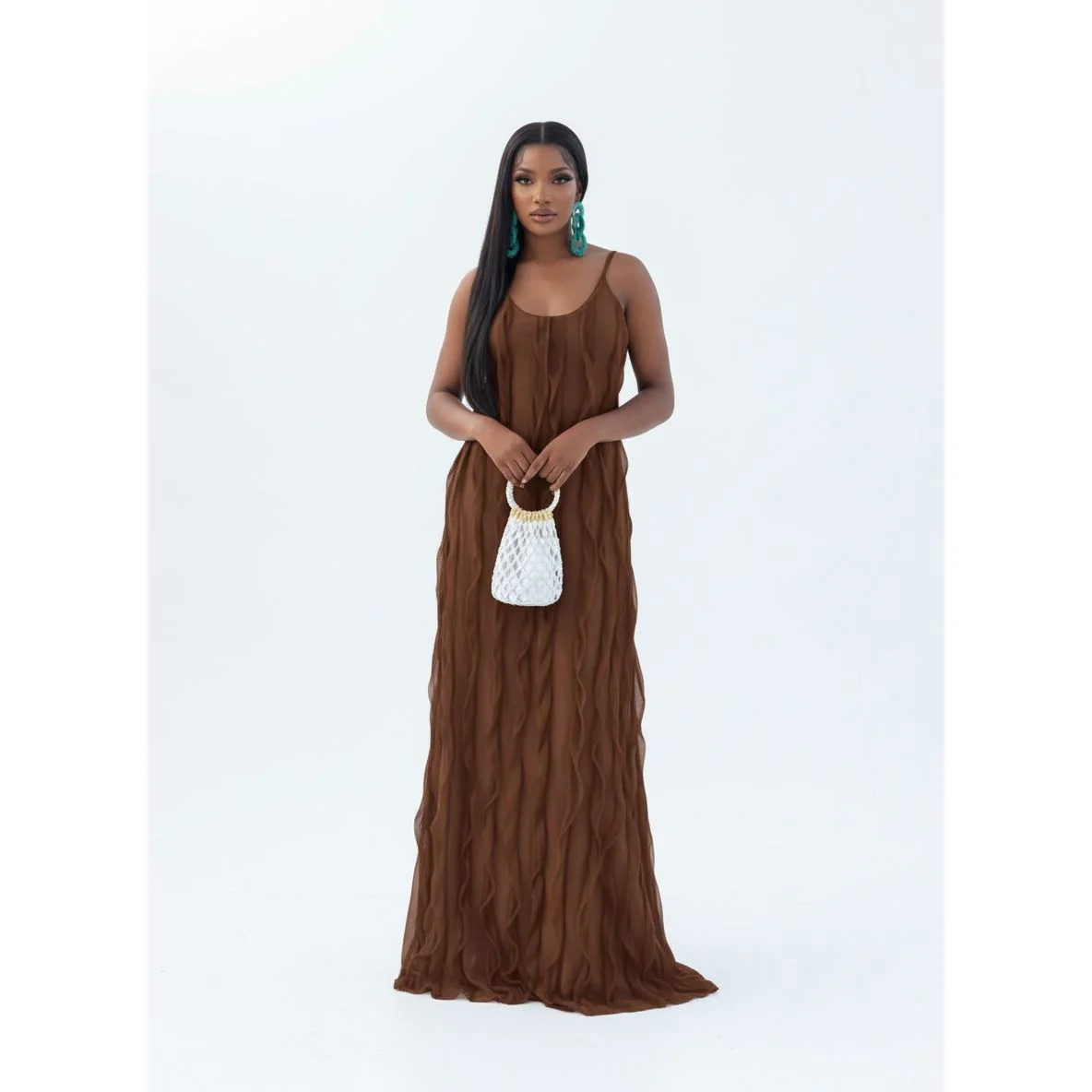 Sleeveless Pleated Solid Colour Maxi Dress - Image 4