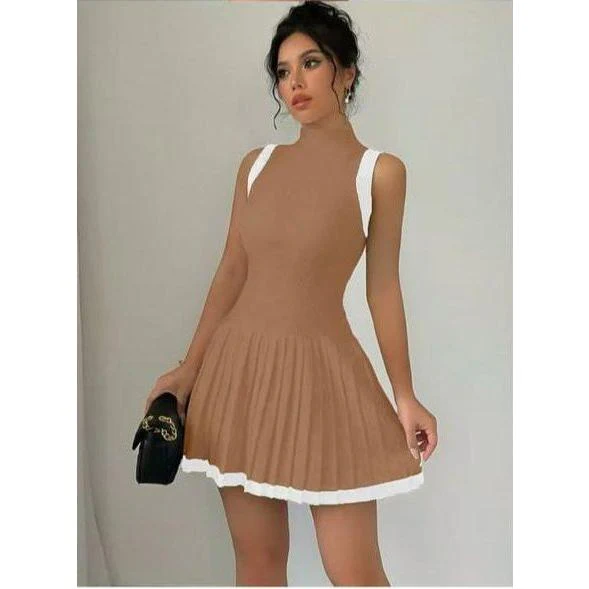 Sleeveless Round Neck Pleated Sweater Dress - Image 4
