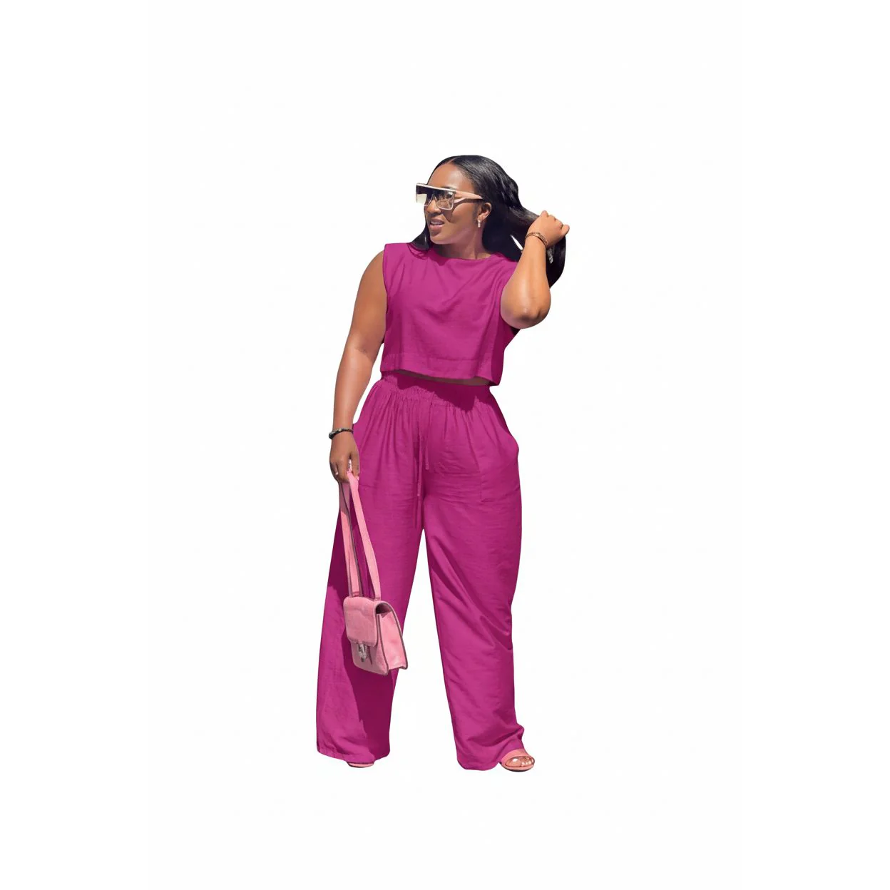 Sleeveless Round Neck Top & Loose Pants set. - Image 4