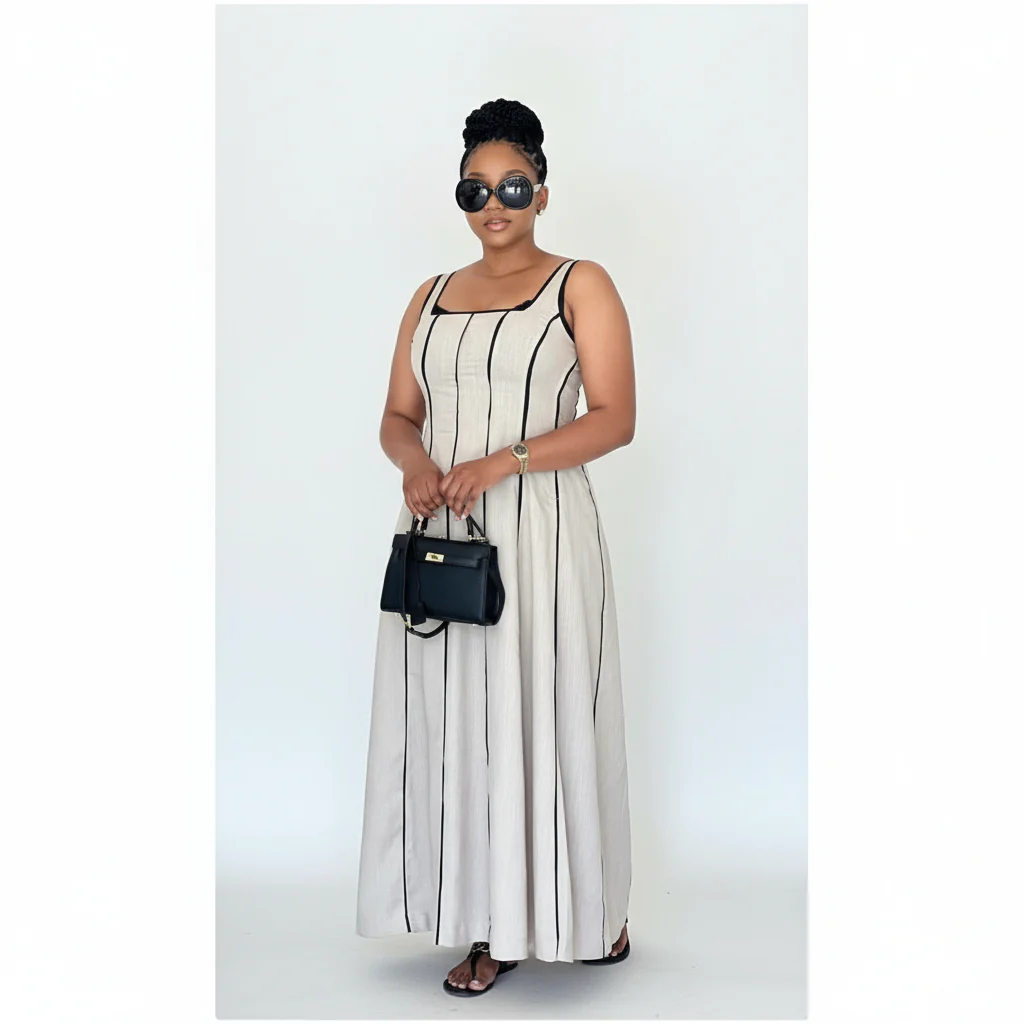 Sleeveless Striped Contrast Binding Midi Dress - Image 4