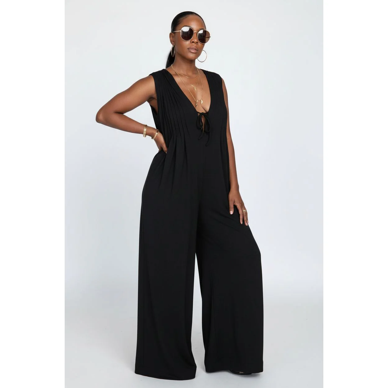 Sleeveless Tie-Front Detail Wide-Leg Jumpsuit - Image 4