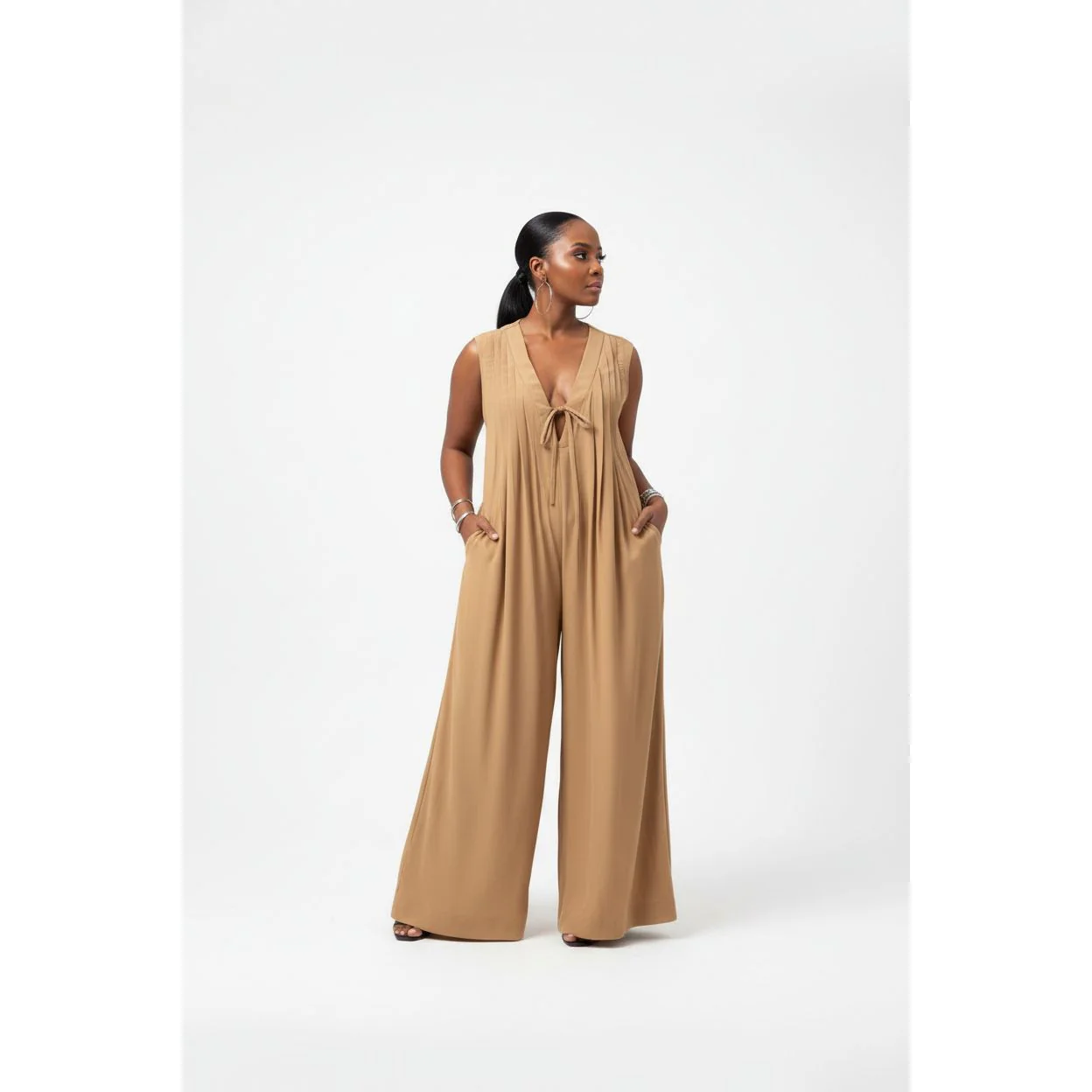 Sleeveless Tie-Front Detail Wide-Leg Jumpsuit - Image 5