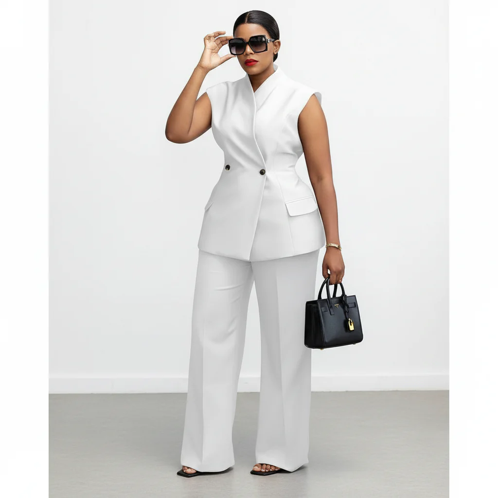 Sleeveless Top and Wide Leg Long Pants 2 Piece Set - Image 5