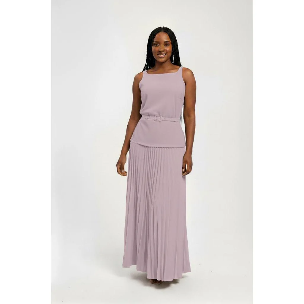 Sleeveless Top & Pleated Wide Skirt Set - Image 2