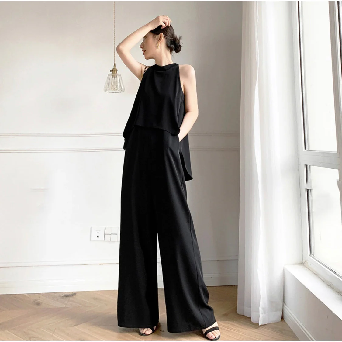 Sleeveless Tops Wide Leg Pants Set - Image 3